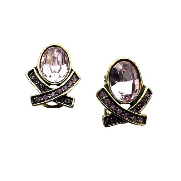 Heidi Daus Light Purple Crystal Bronze Clip Earrings - Picture 2 of 3